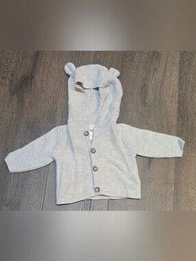 Simple Joys by Carter's Hooded Knit Button Cardigan Sweater Gray 3 Month